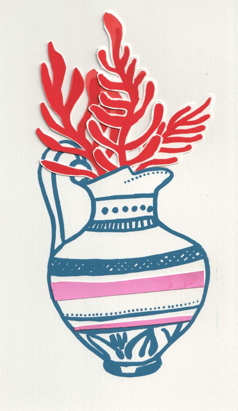 Vase with red coral illustration