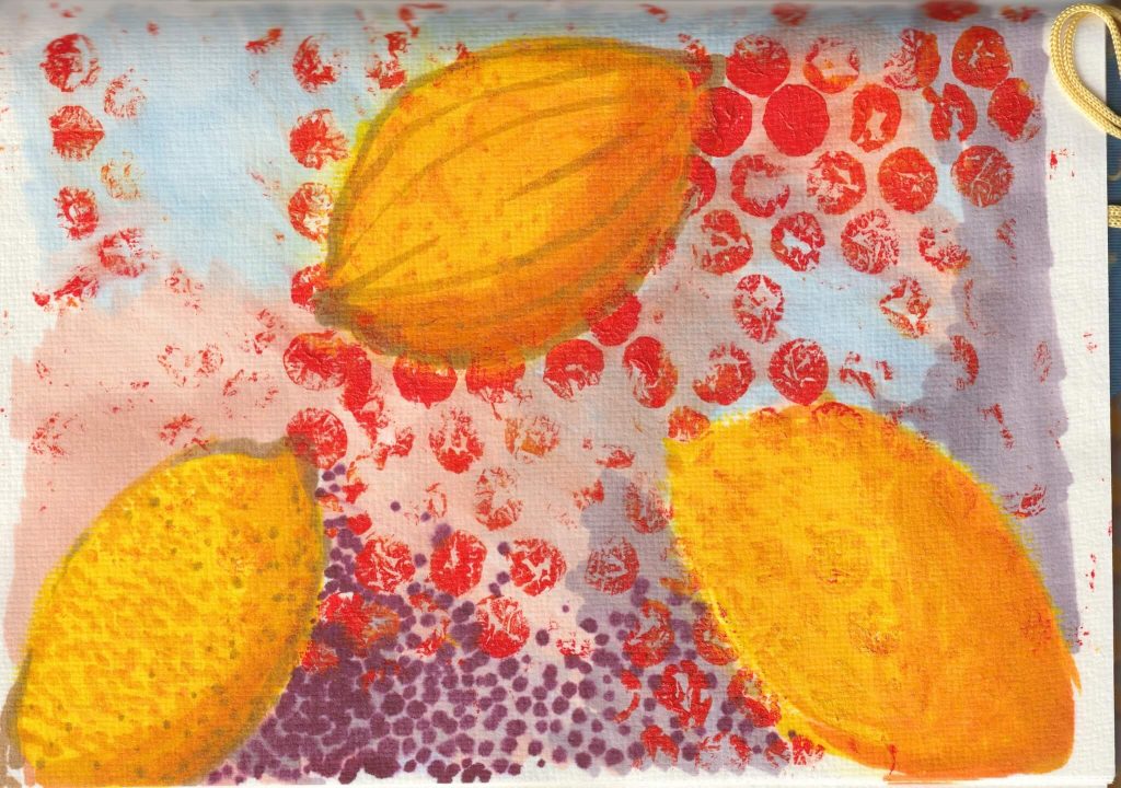 Abstract painting with lemons.