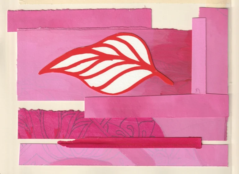 Pink abstract collage with leaf design