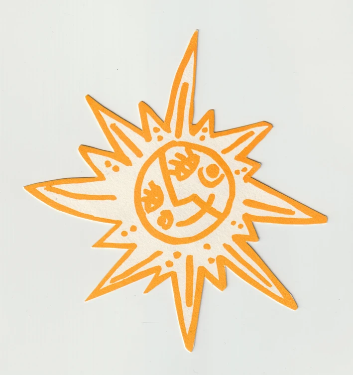 Yellow sun with a face drawing.