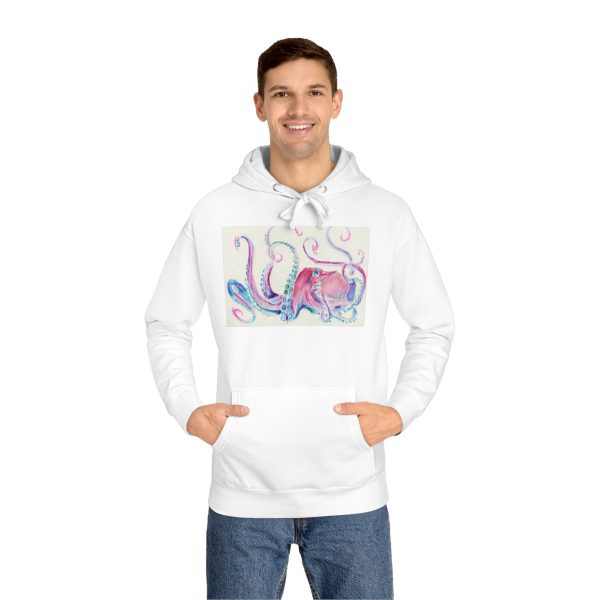 Man wearing white hoodie with octopus design