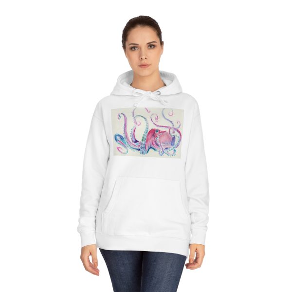 Woman wearing white octopus hoodie