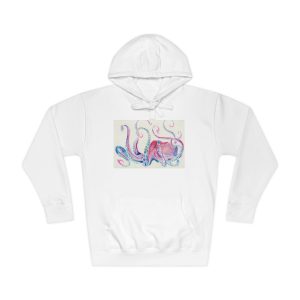 White hoodie with colorful octopus design