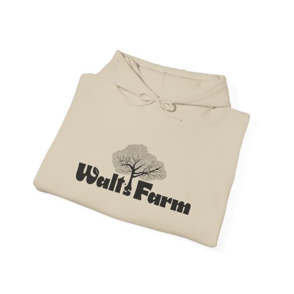 Beige hoodie with Walt's Farm tree logo.