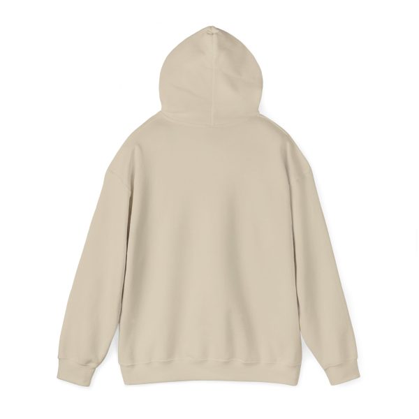 Back view of beige hoodie on white background.